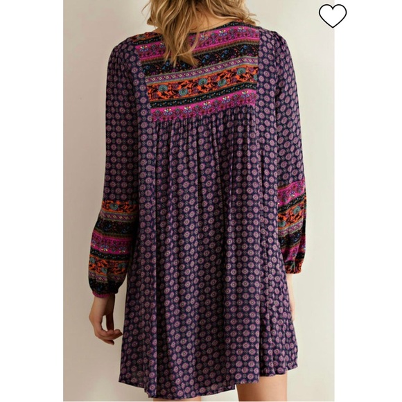 Entro boho multicolor print dress tunic small - Picture 4 of 9